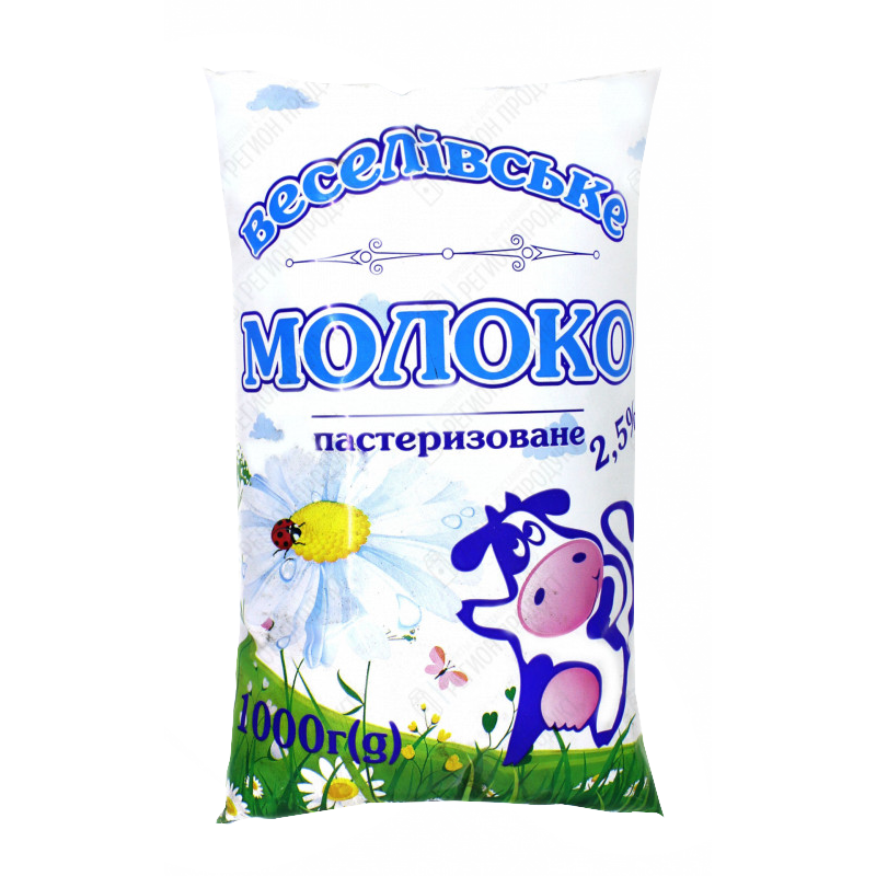 Молоко коров'яче ВЕСЕЛІВСЬКИЙ МОЛОКОЗАВОД, пастеризоване, 2,5%, 1000г